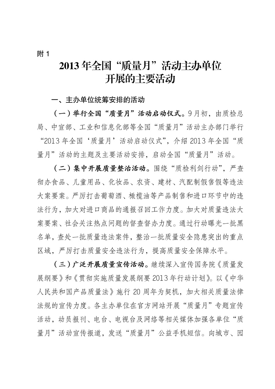 國(guó)家質(zhì)量監(jiān)督檢驗(yàn)檢疫總局《質(zhì)檢總局辦公廳關(guān)于征求<2013年全國(guó)&ldquo;質(zhì)量月&rdquo;活動(dòng)方案>意見的函》